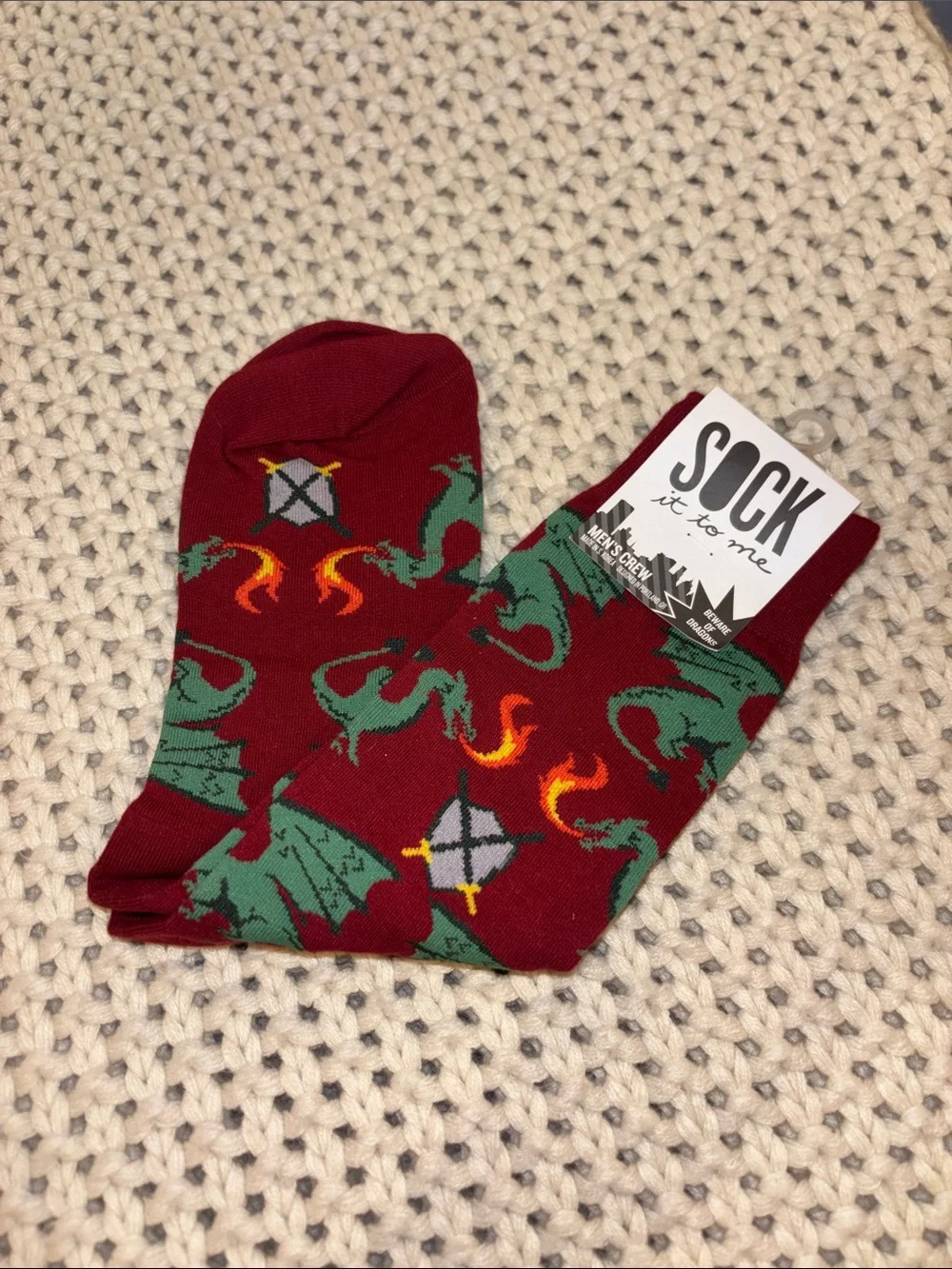 Sock It To Me Men's Burgundy Dragon Crew Socks 10-13